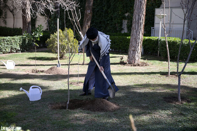 The Leader of the Islamic Revolution planted two fruit seedlings on the tree plantation day
